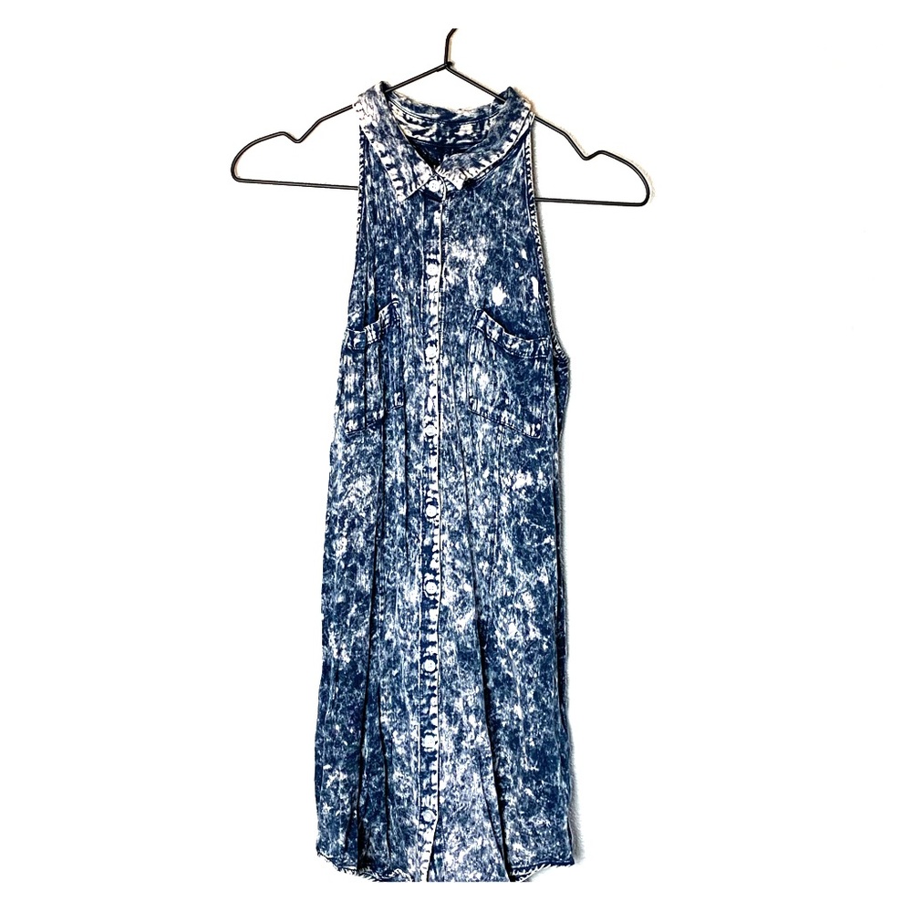 LUE acid wash button down silky tunic